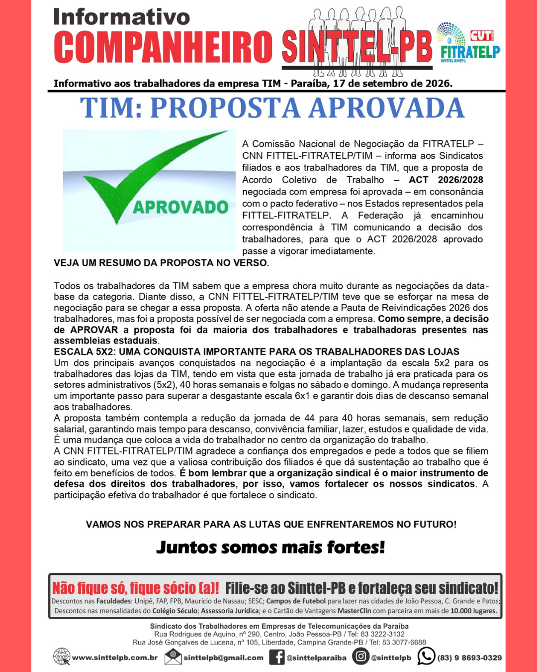 TIM – Trabalhadores aprovam ACT 2026/2028